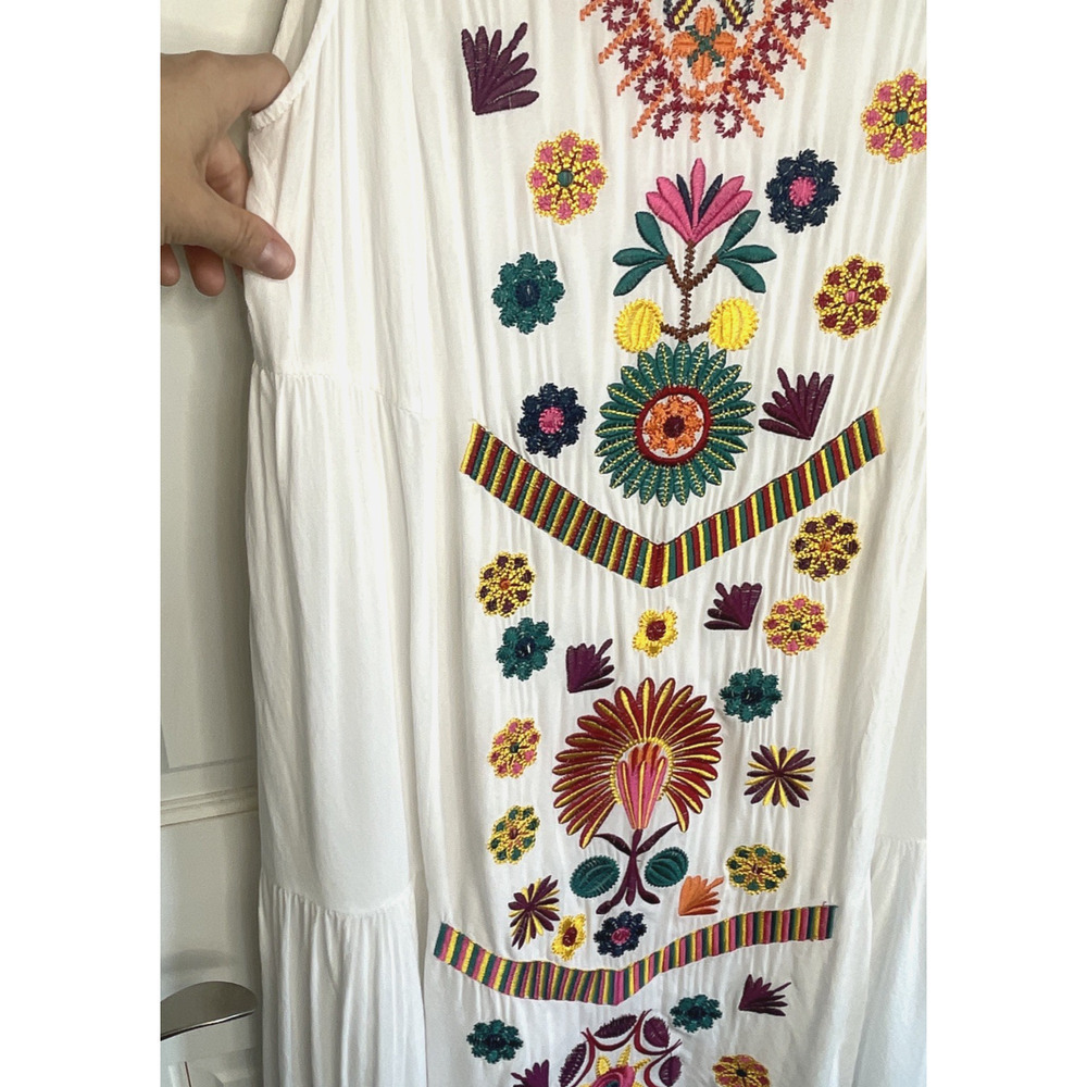 See and Be Seen Women's Floral Embroidered Midi Tiered Dress Size S Boho Peasant - Picture 7 of 13